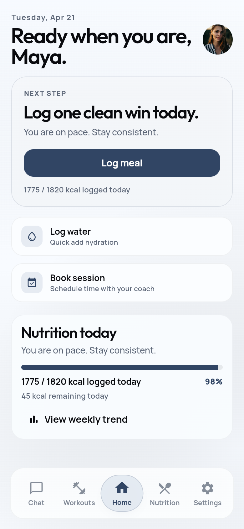 Trainee home dashboard screen